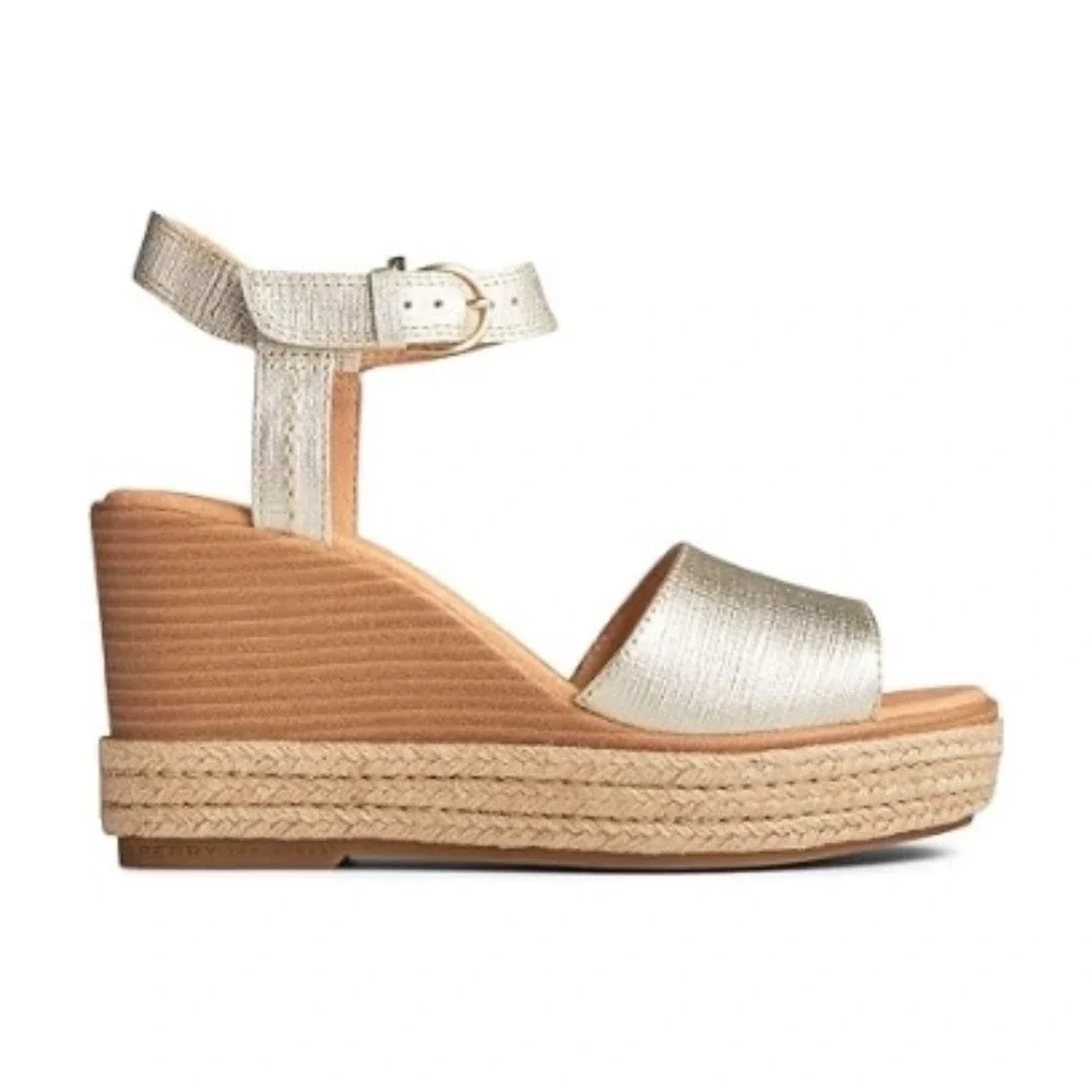 Sperry Sz 7 Gold Leather Espadrille Ankle Strap Open Toe Ankle Strap Shoes